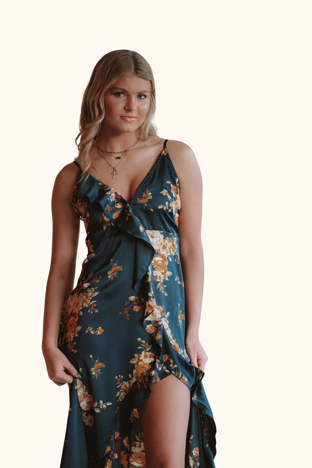 Dress Forum Floral Asymmetrical Ruffle Maxi Dress