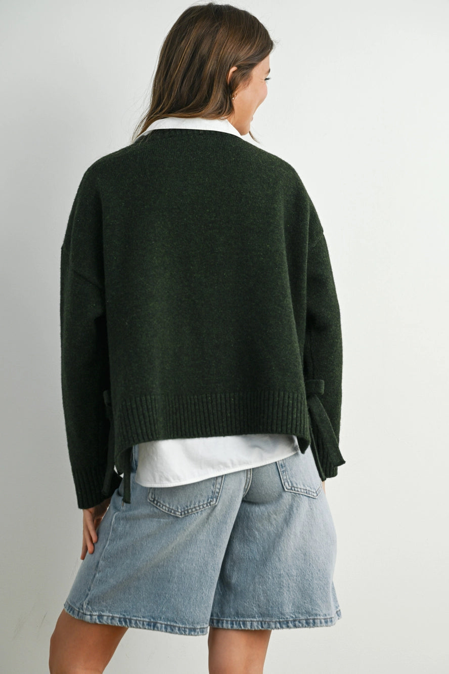 Buttermelon Tie Split-Hem Crewneck Top