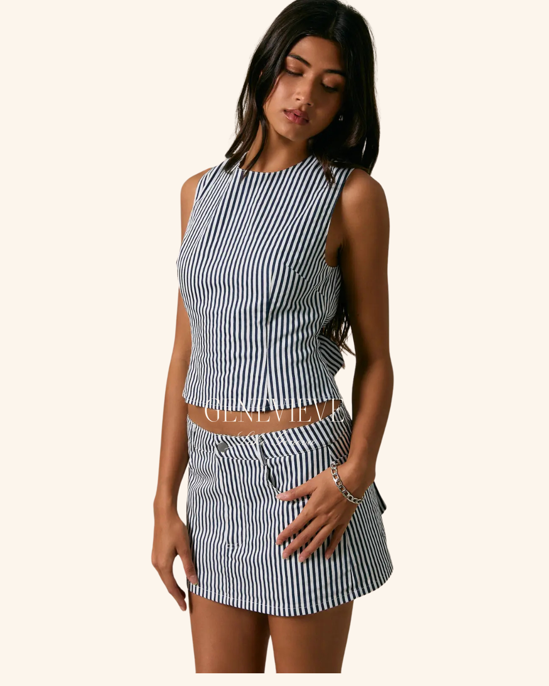 Le Lis Navy Stripe Open Back Top