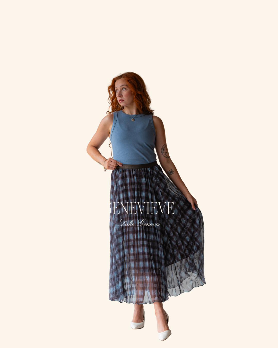 En Creme Brown Plaid Maxi Skirt