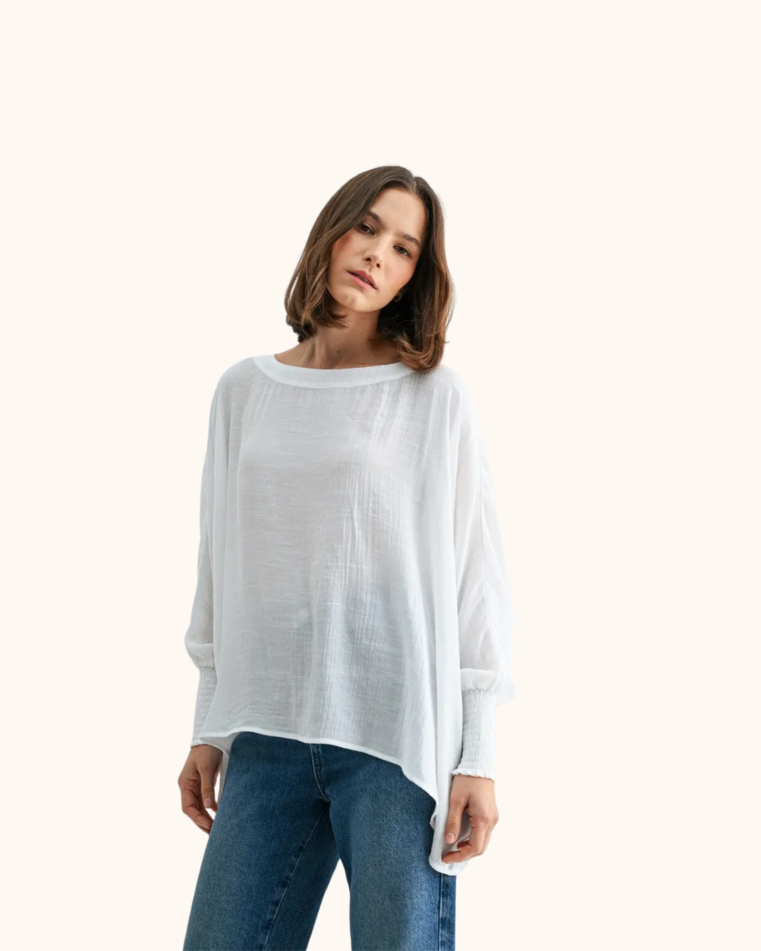 Fun2Fun Boatneck Cuff Sleeve Oversized Top