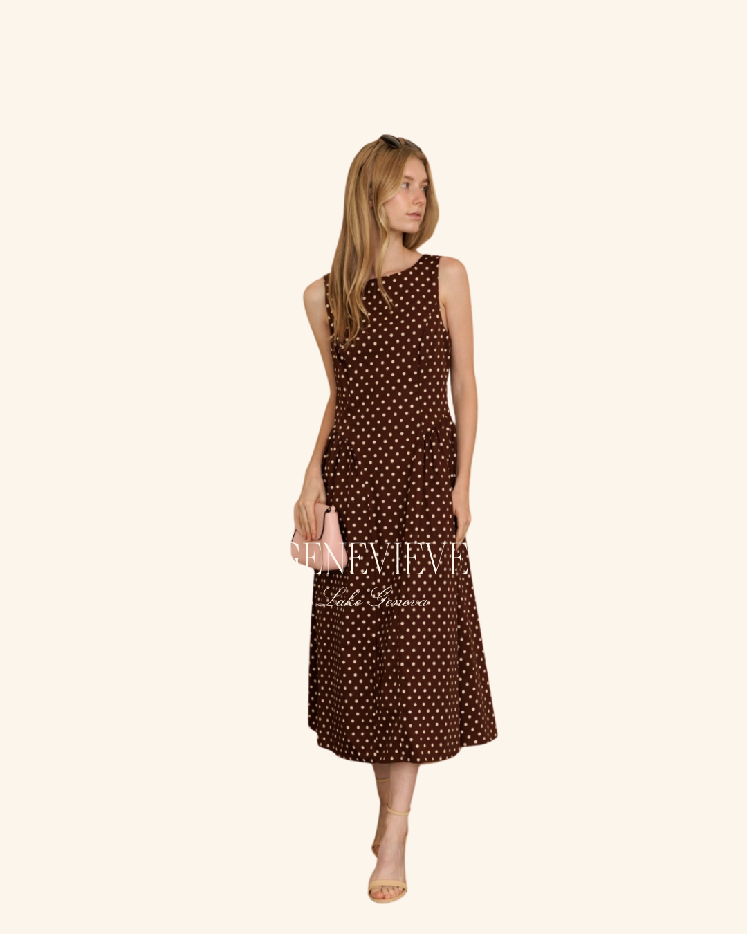 Storia Brown Polka Dot Midi Dress