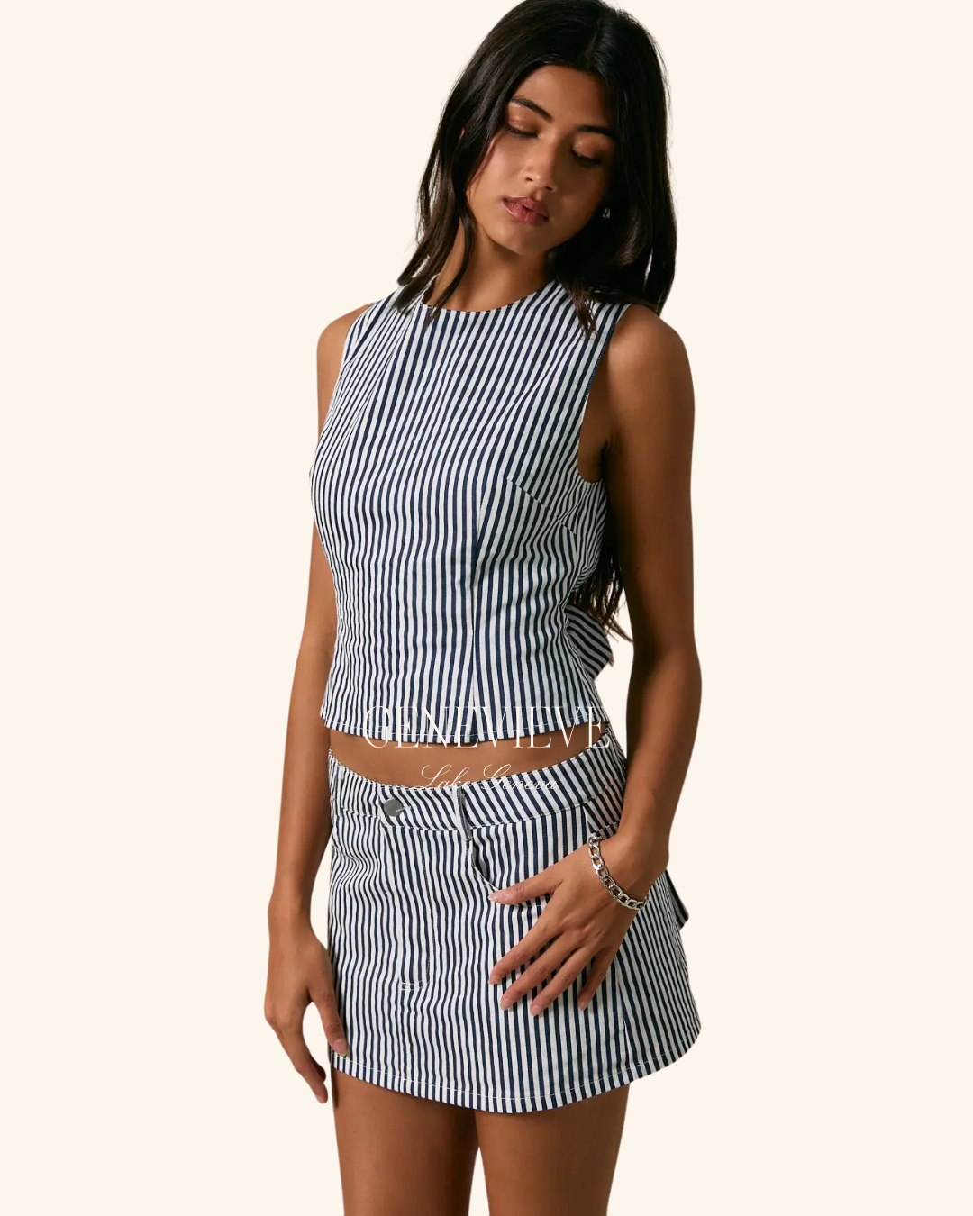 Le Lis Navy Stripe Open Back Top