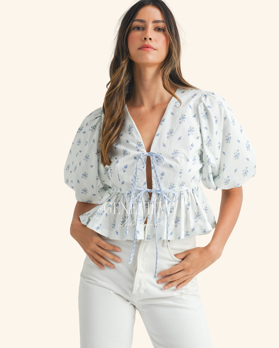 Mable Blue Ditsy Bow Tie Top