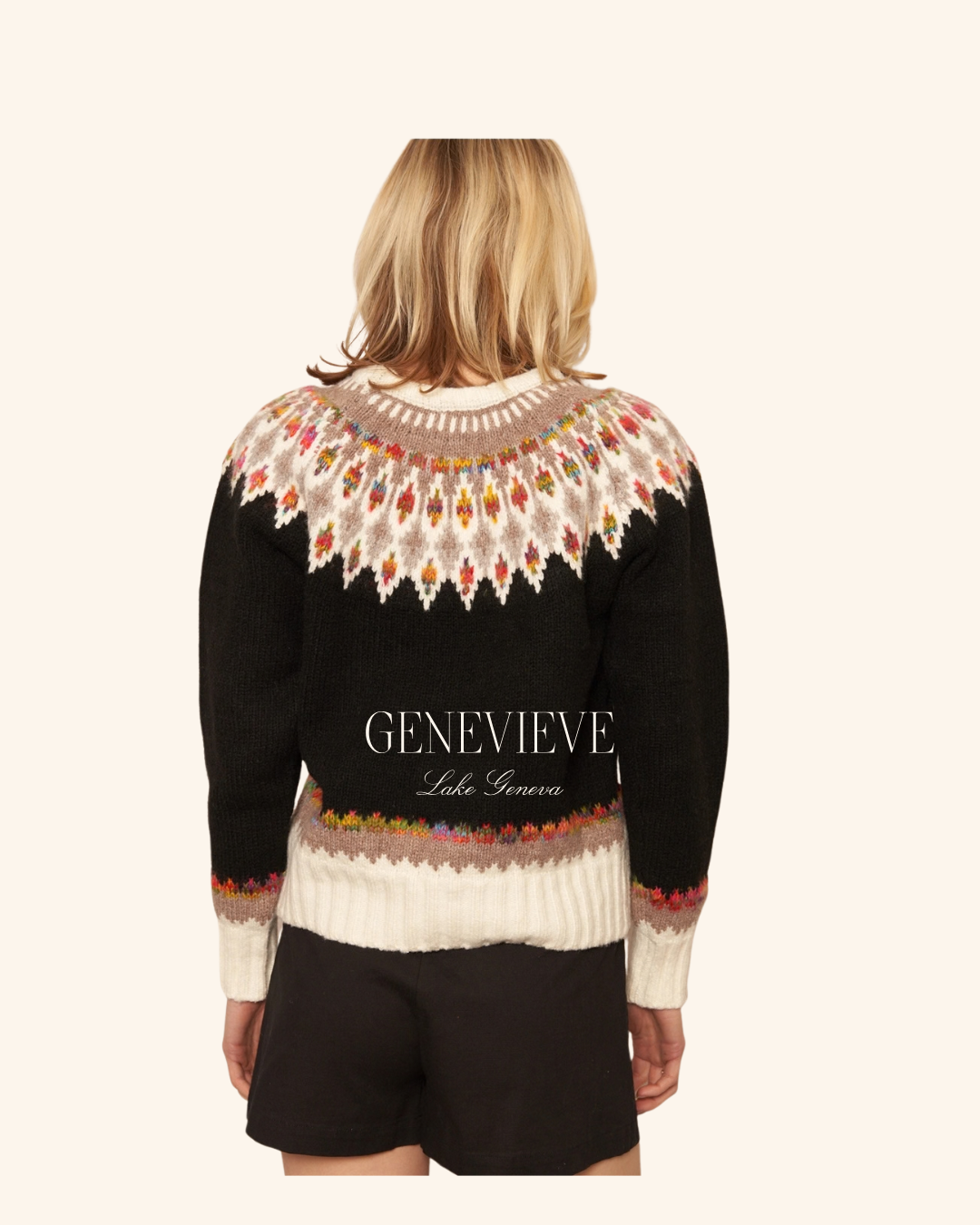 En Creme Black Multicolored Feather Print Sweater