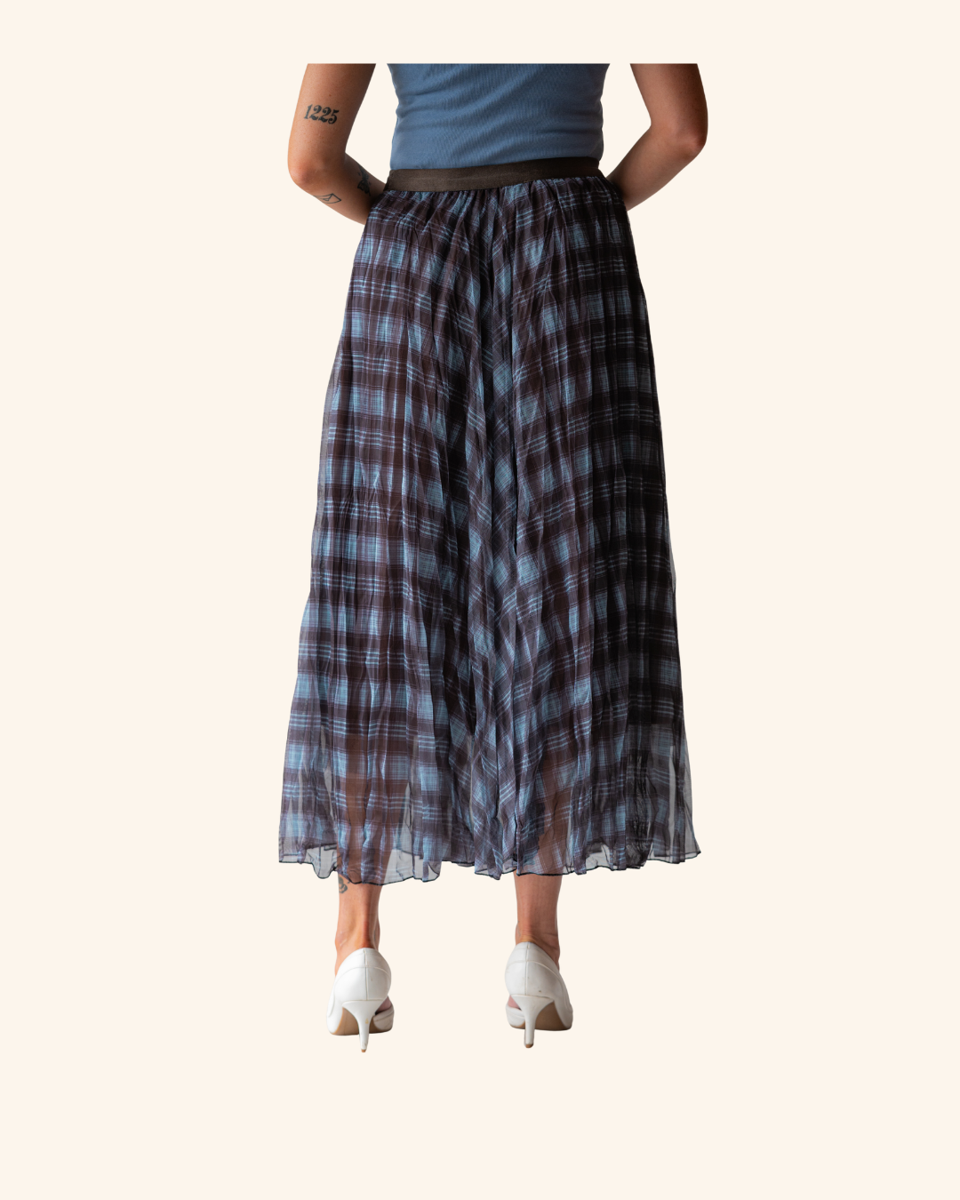 En Creme Brown Plaid Maxi Skirt