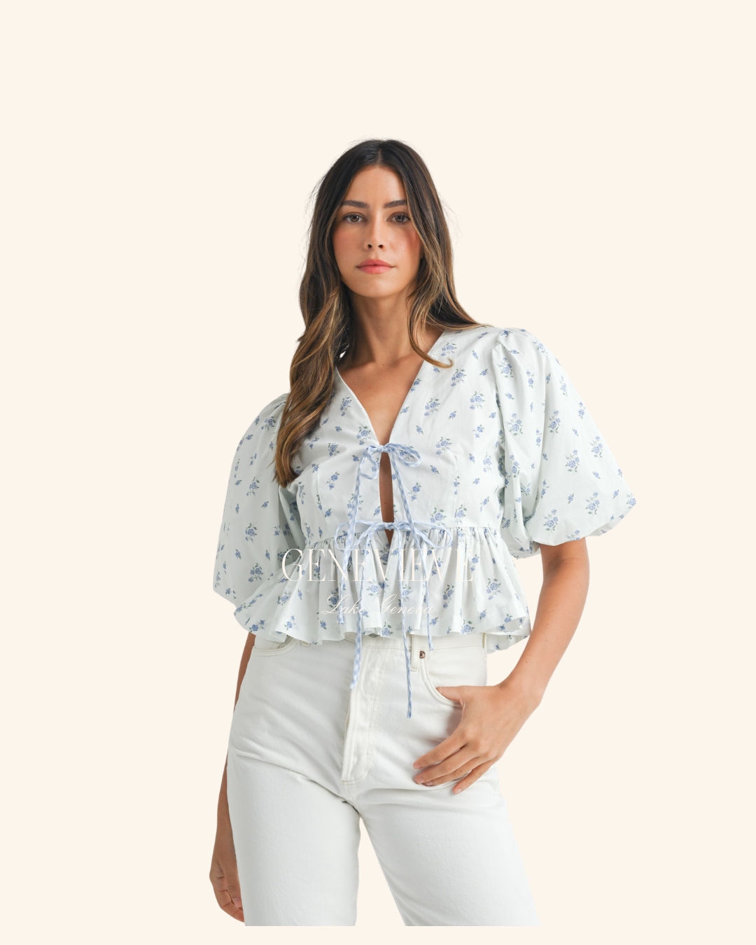 Mable Blue Ditsy Bow Tie Top
