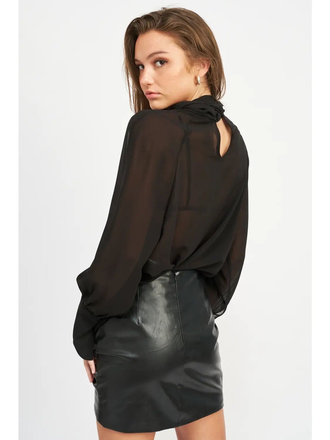 Emory Park Contrasted Sheer Top with Scarf Detail