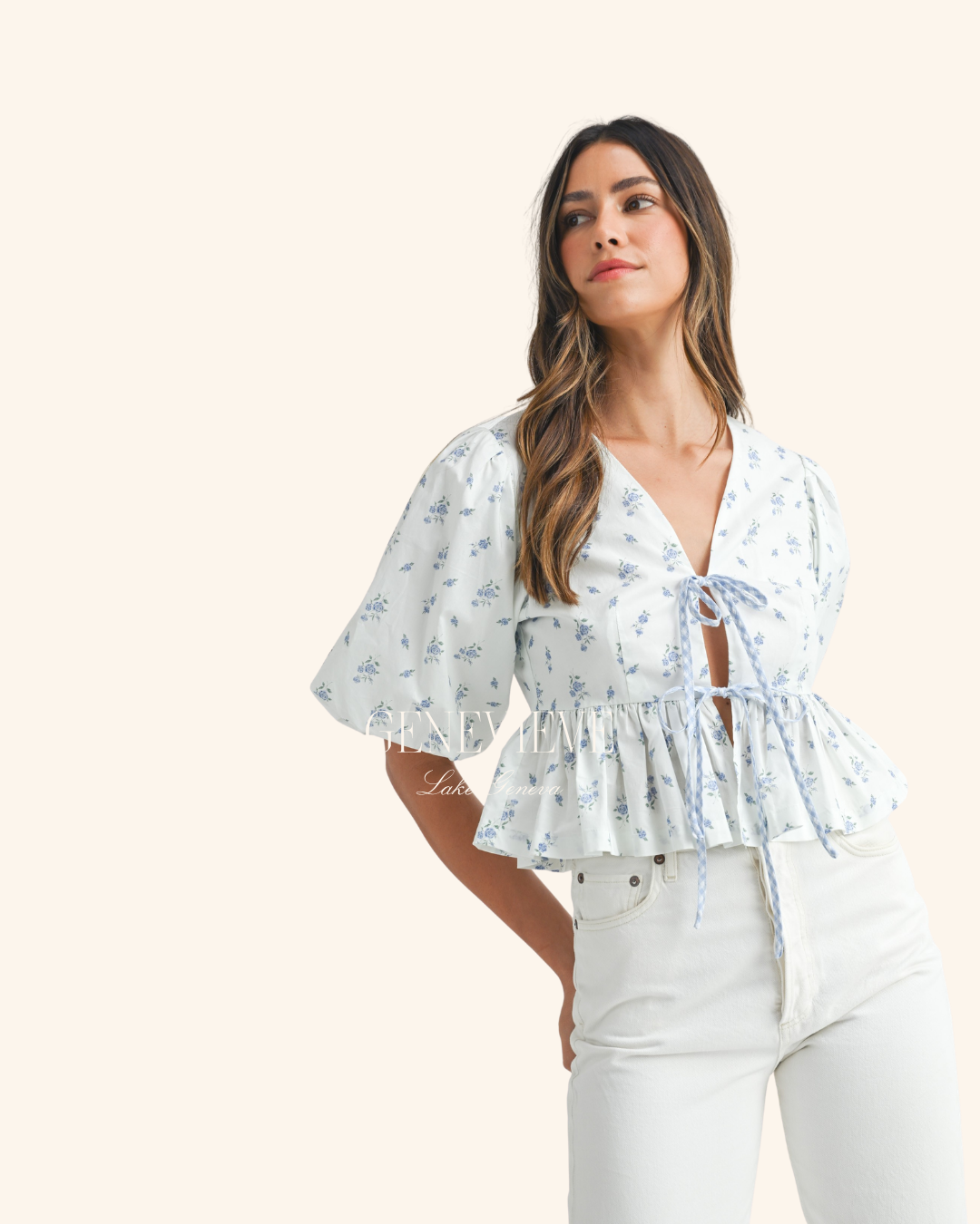 Mable Blue Ditsy Bow Tie Top