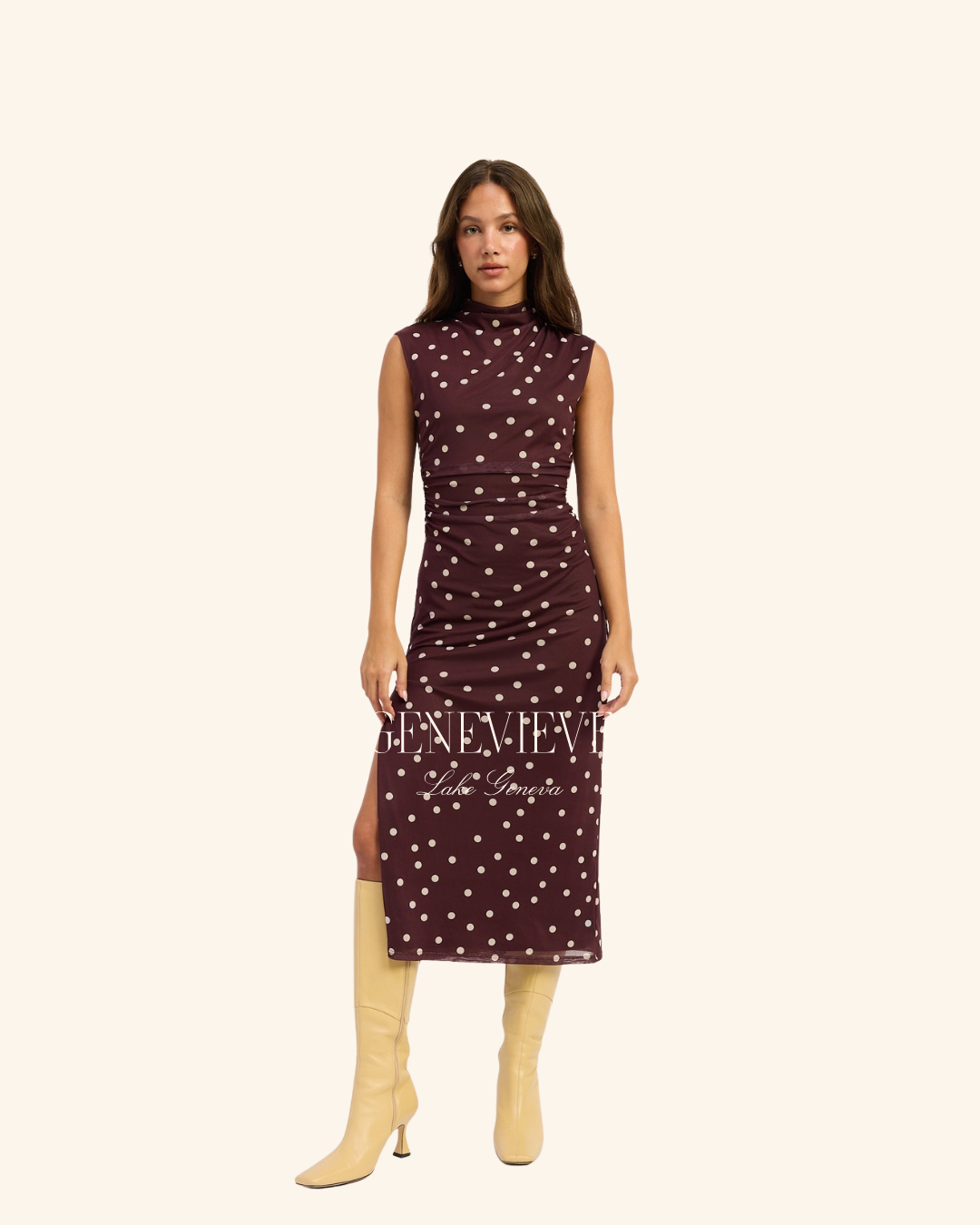 Emory Park Brown Polka Dot Mesh Midi