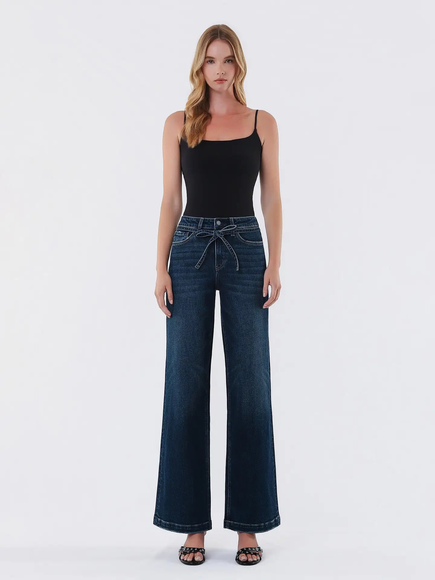 Vervet High Rise Dark Wash Waist Tie Wide Jeans