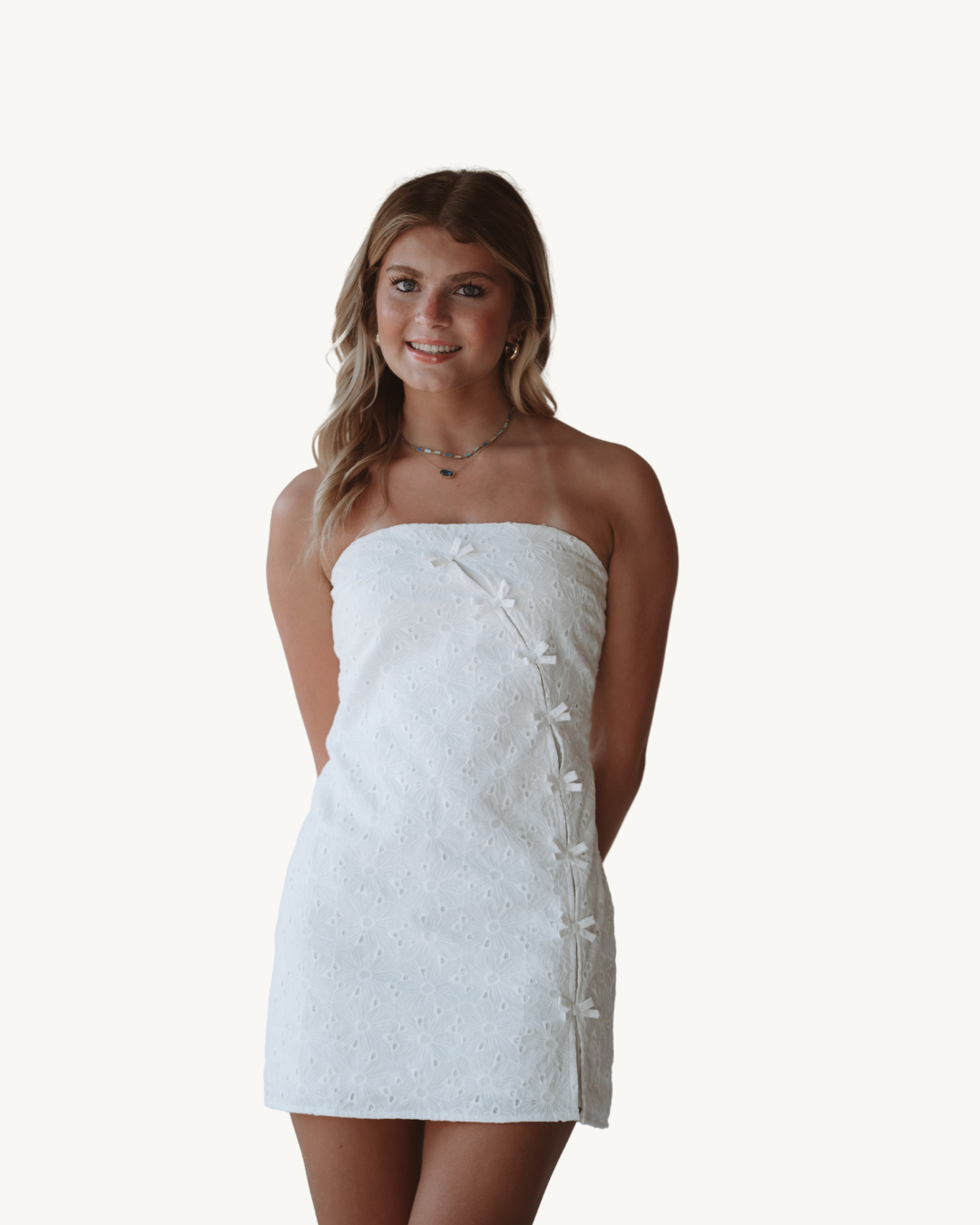 Le Lis Strapless Lace Bow Mini