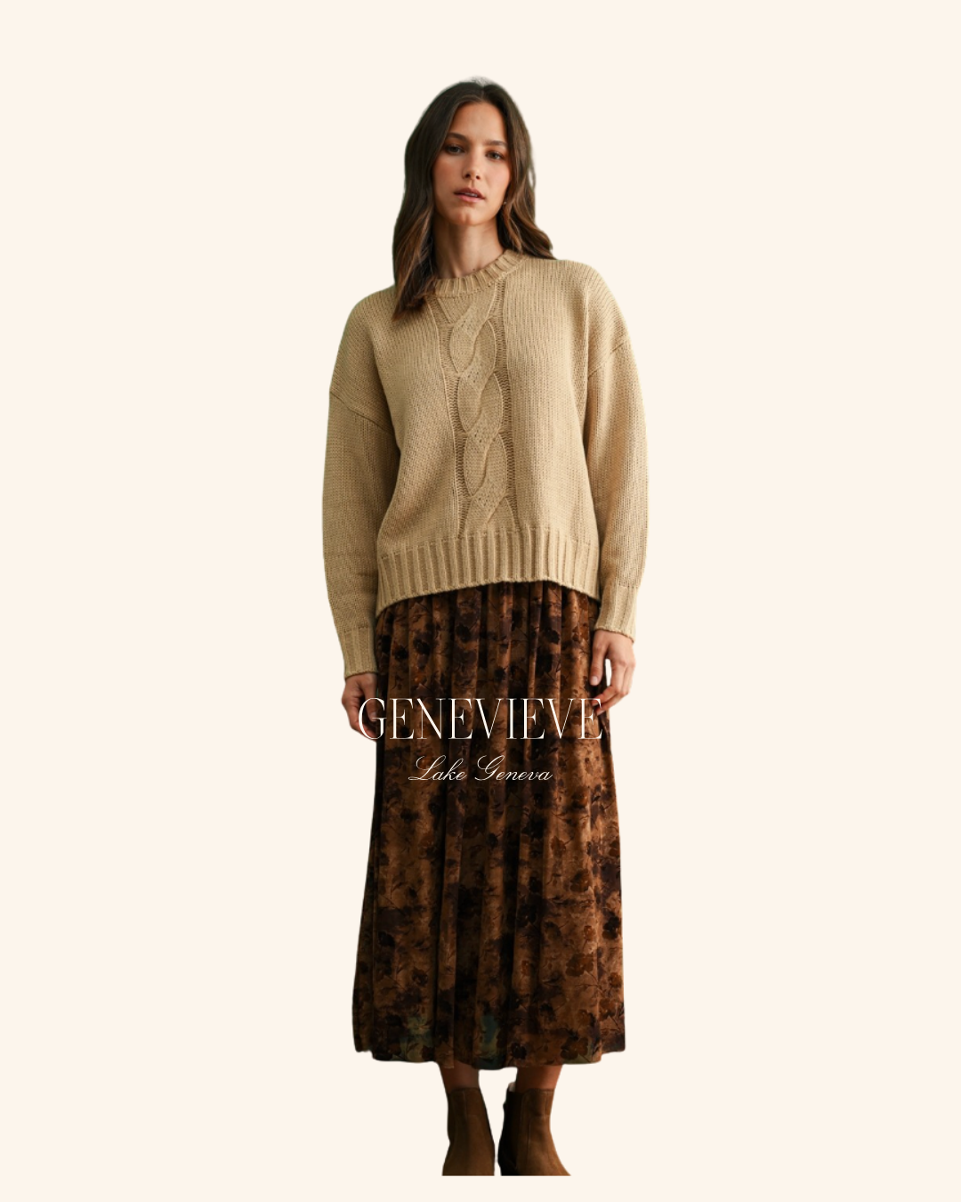 Fun2Fun Taupe Cable Knit Sweater