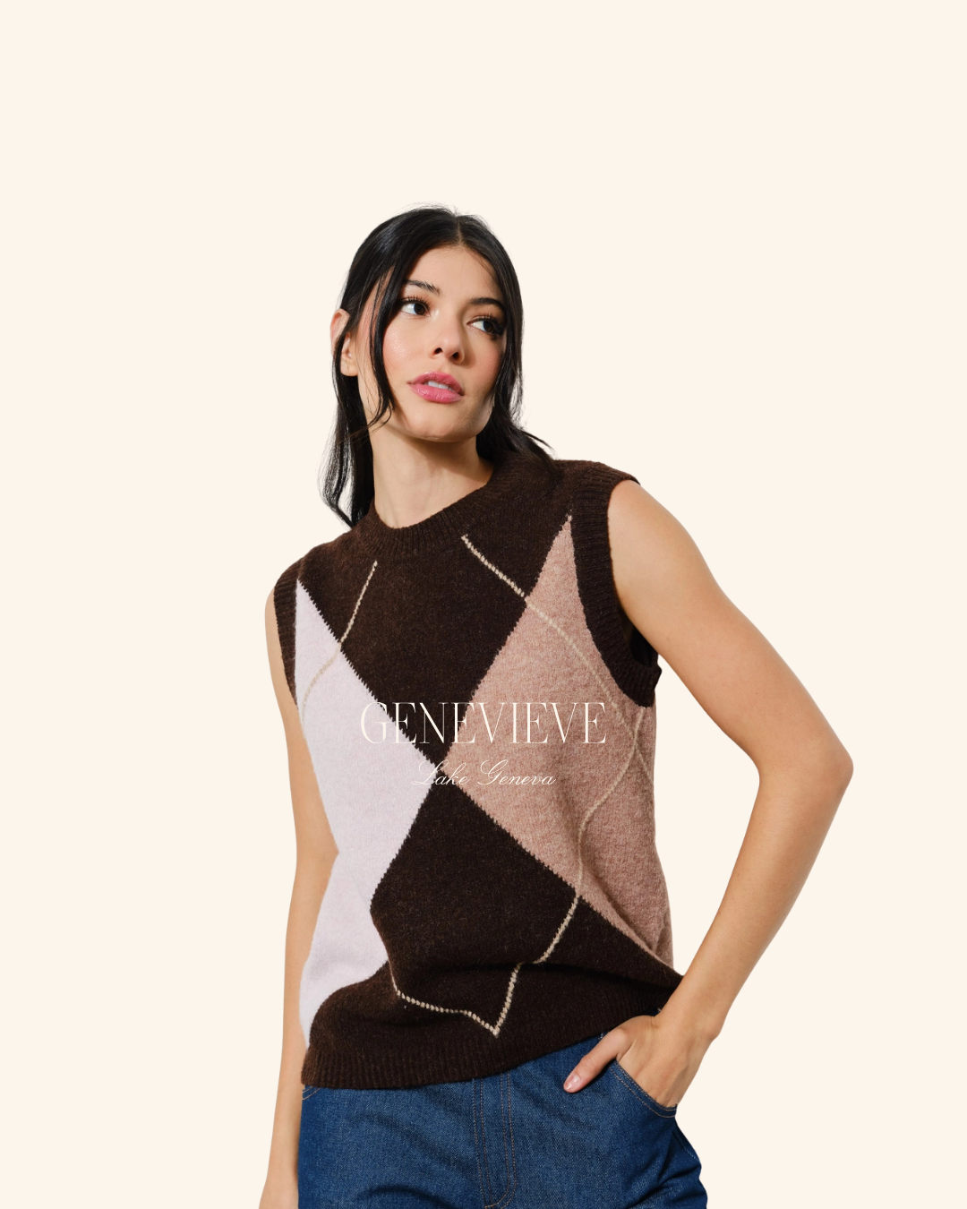 Pretty Garbage Brown Multi Argyle Vest