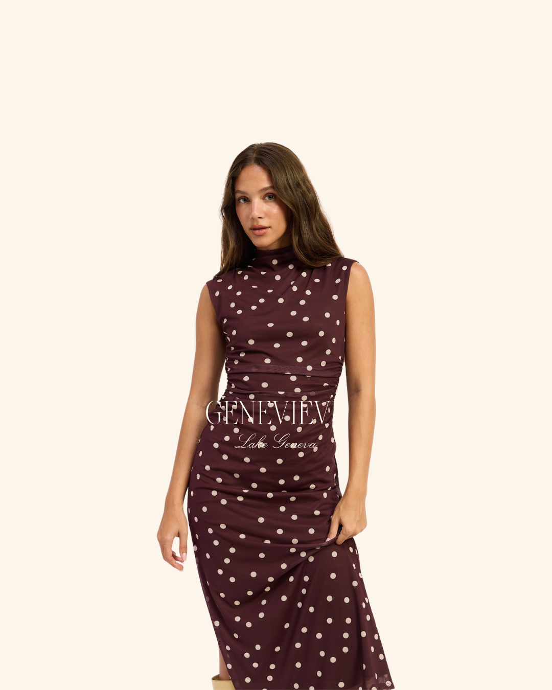 Emory Park Brown Polka Dot Mesh Midi