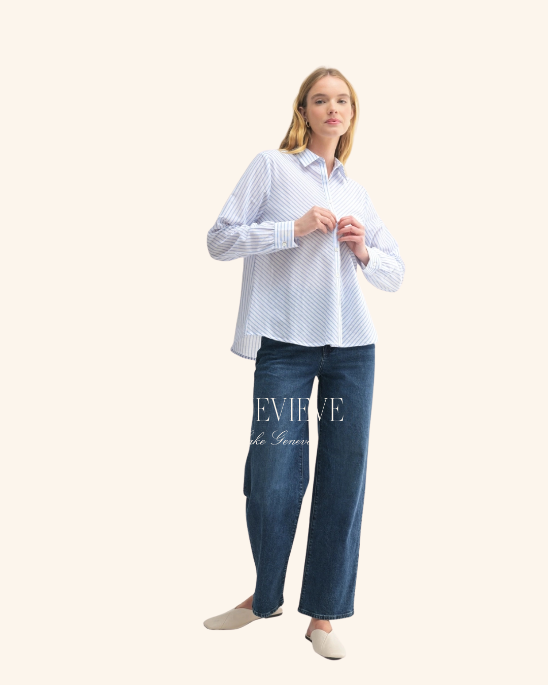 Fun2Fun White Diagonal Stripe Button Down