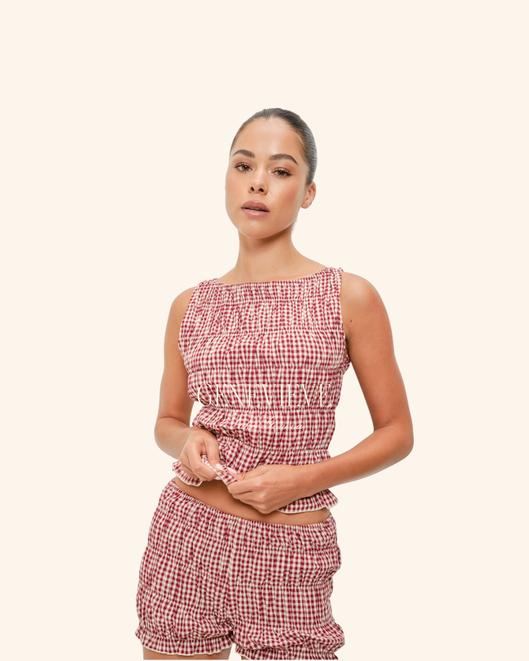 Pretty Garbage Red Plaid Smocked Top