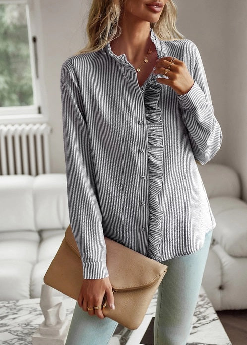 ePretty Ruffle Button Down Long Sleeve Shirt