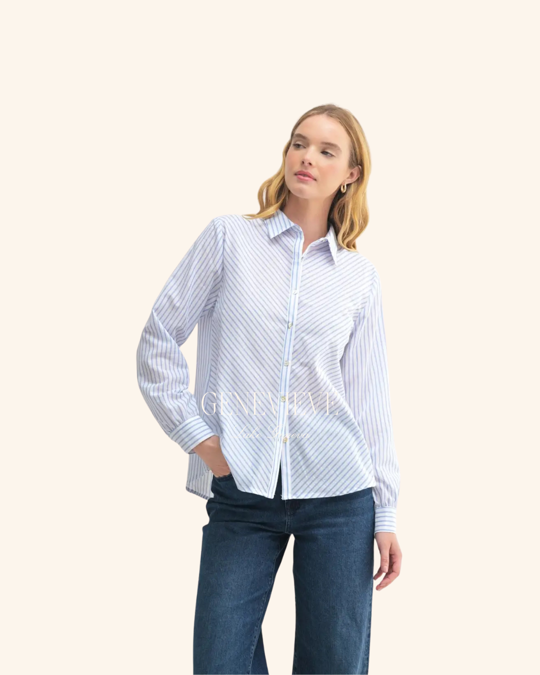 Fun2Fun White Diagonal Stripe Button Down
