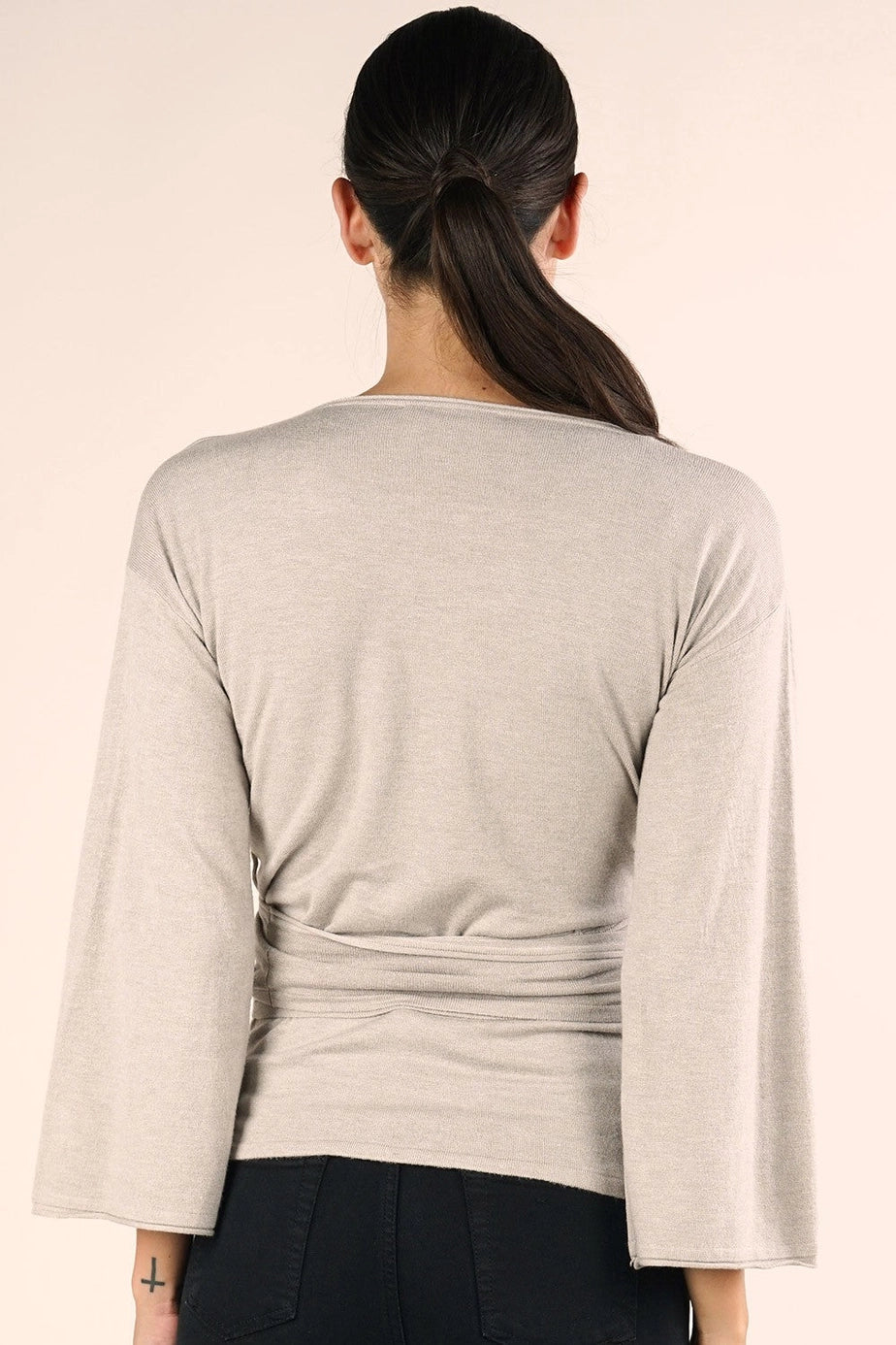 Lovestitch Dressy Wrap Bell Sleeve Pullover Sweater