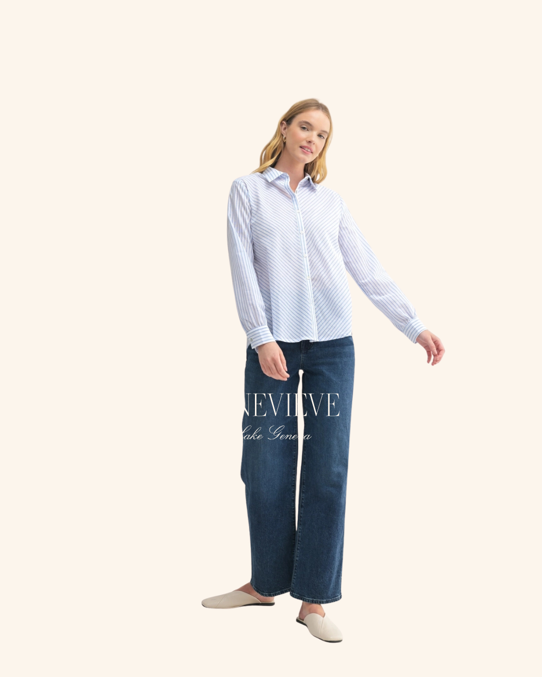 Fun2Fun White Diagonal Stripe Button Down