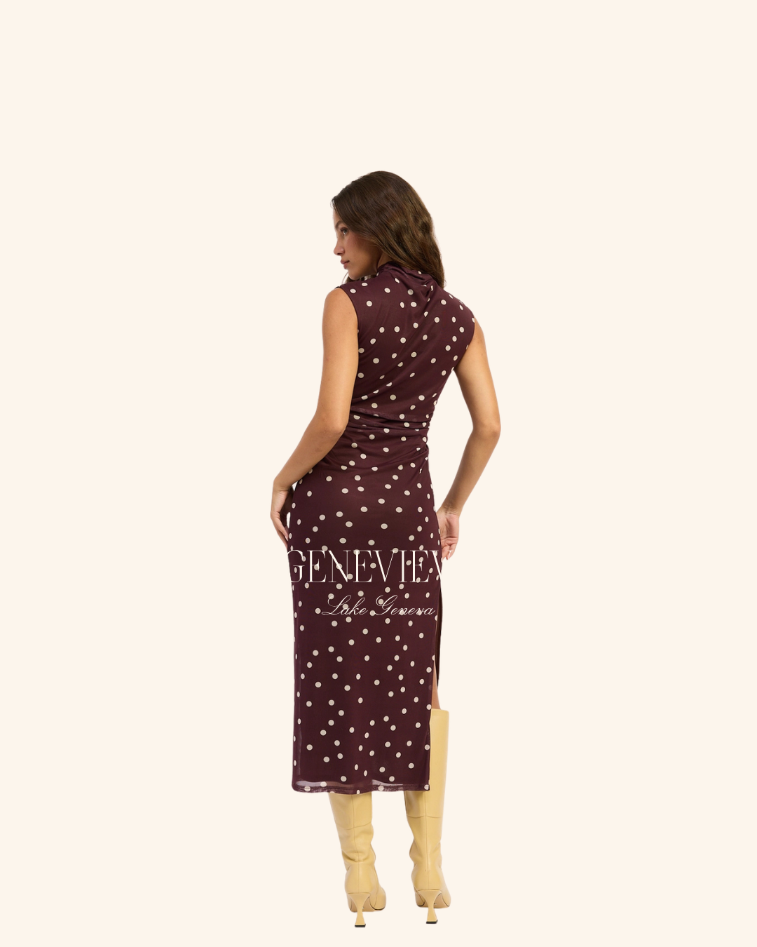 Emory Park Brown Polka Dot Mesh Midi