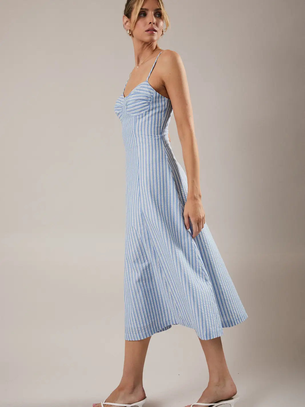 Sunday Edition Sleeveless Fit & Flare Stripe Midi Dress