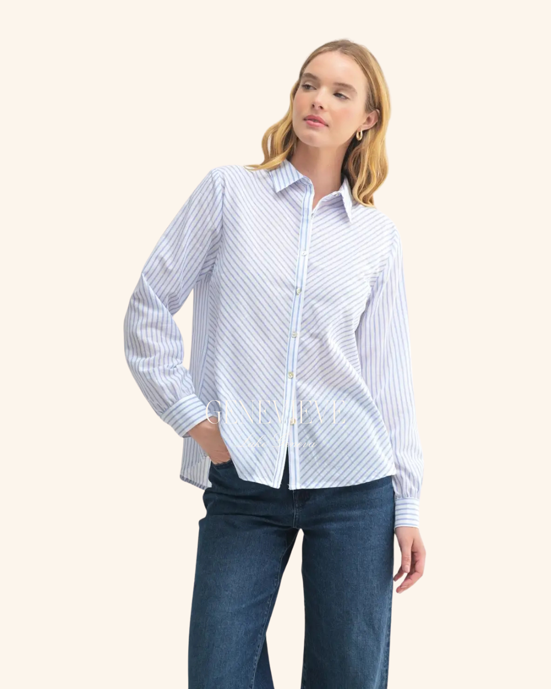 Fun2Fun White Diagonal Stripe Button Down