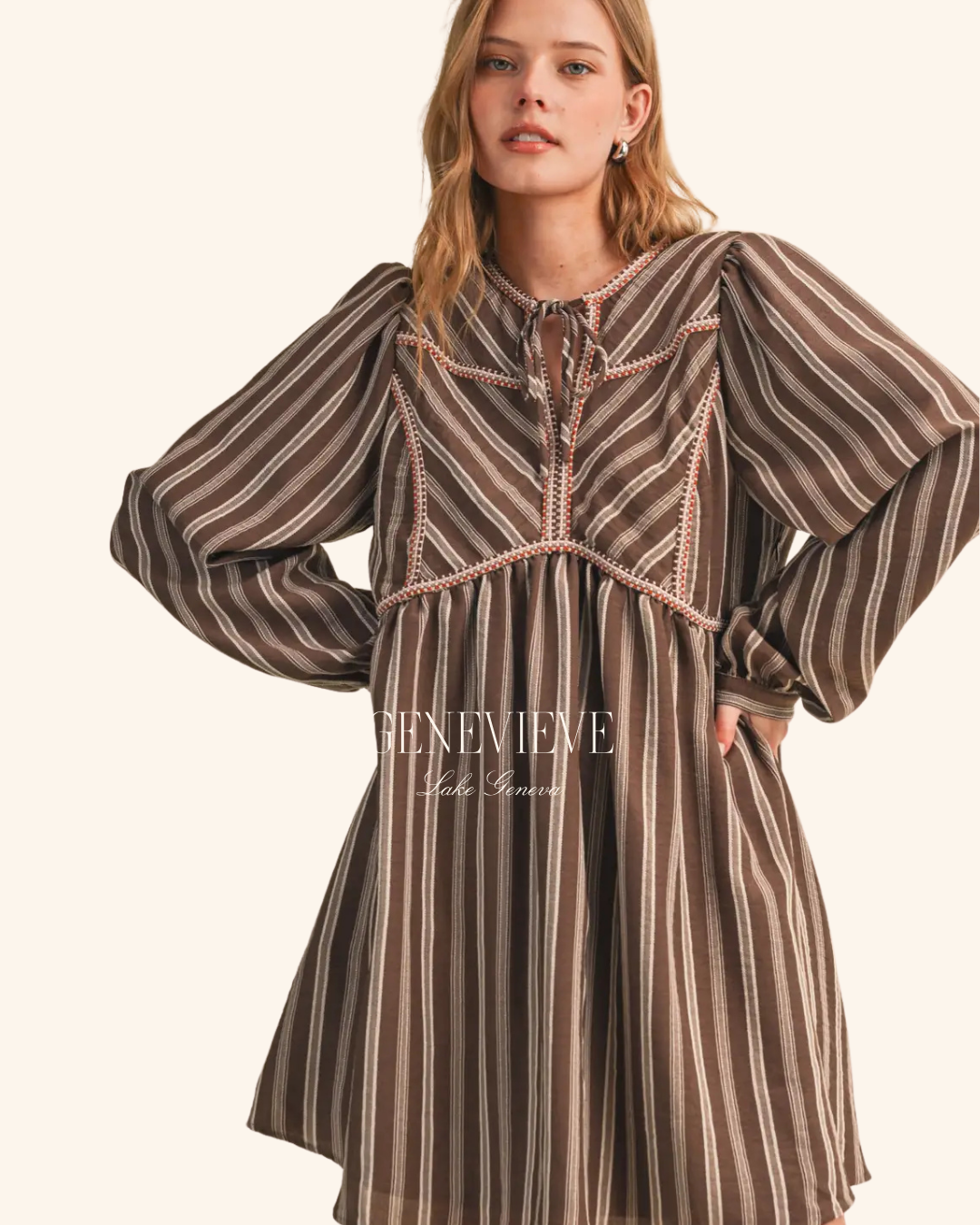 &Merci Brown Stripe Long Sleeve Mini
