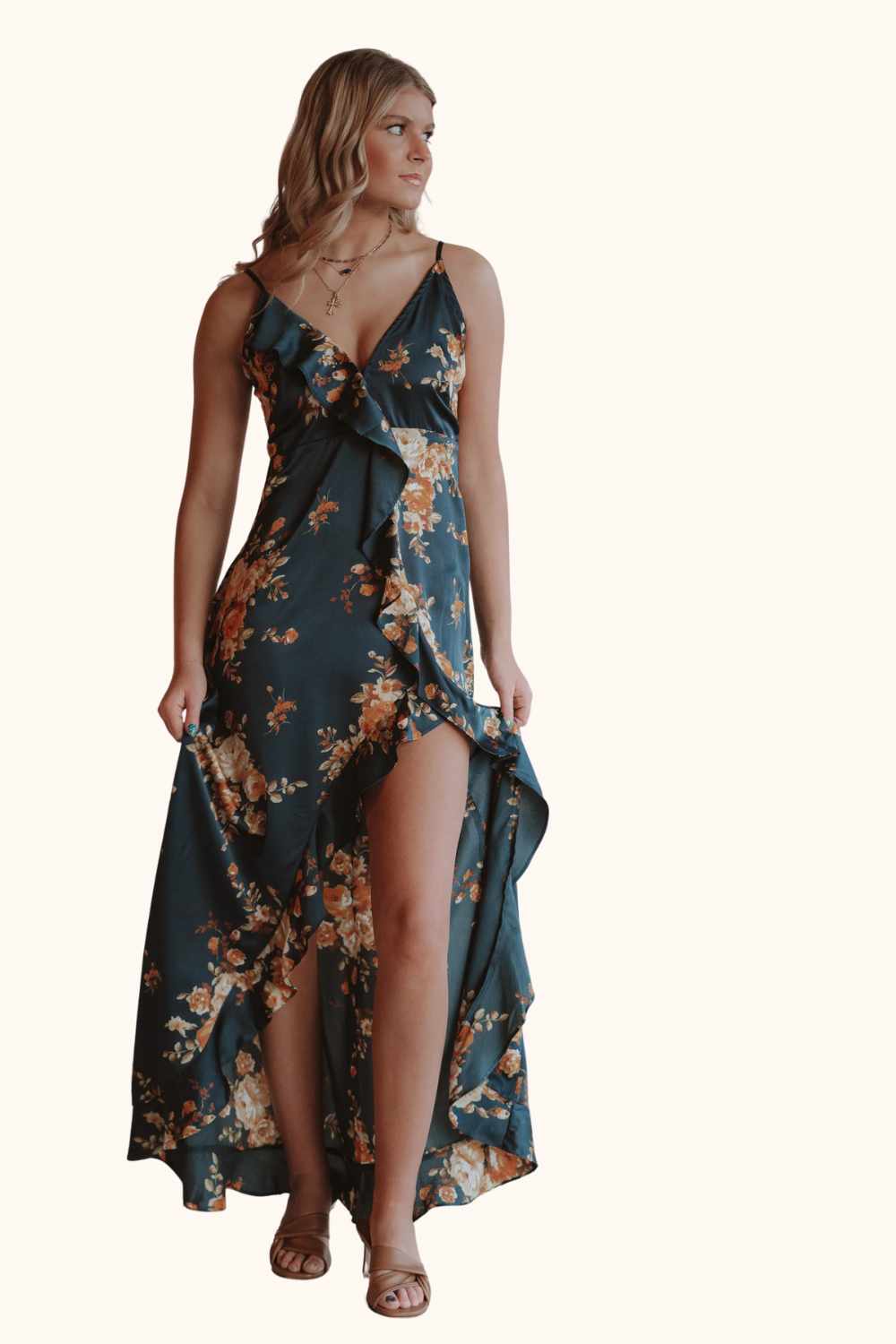 Dress Forum Floral Asymmetrical Ruffle Maxi Dress