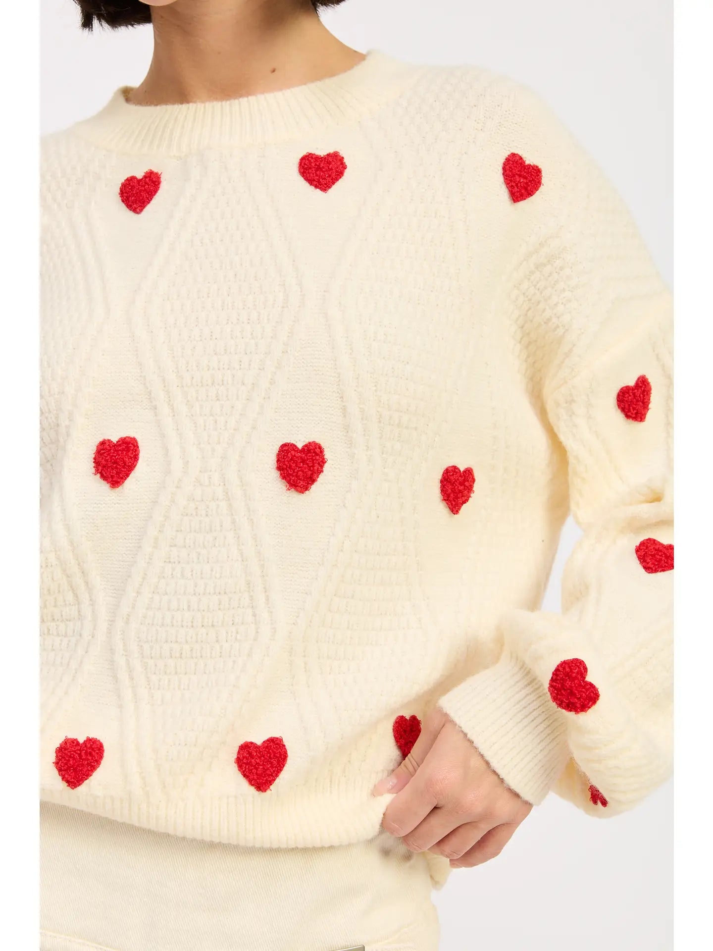 Emory Park Embroidered Hearts Knitted Sweater