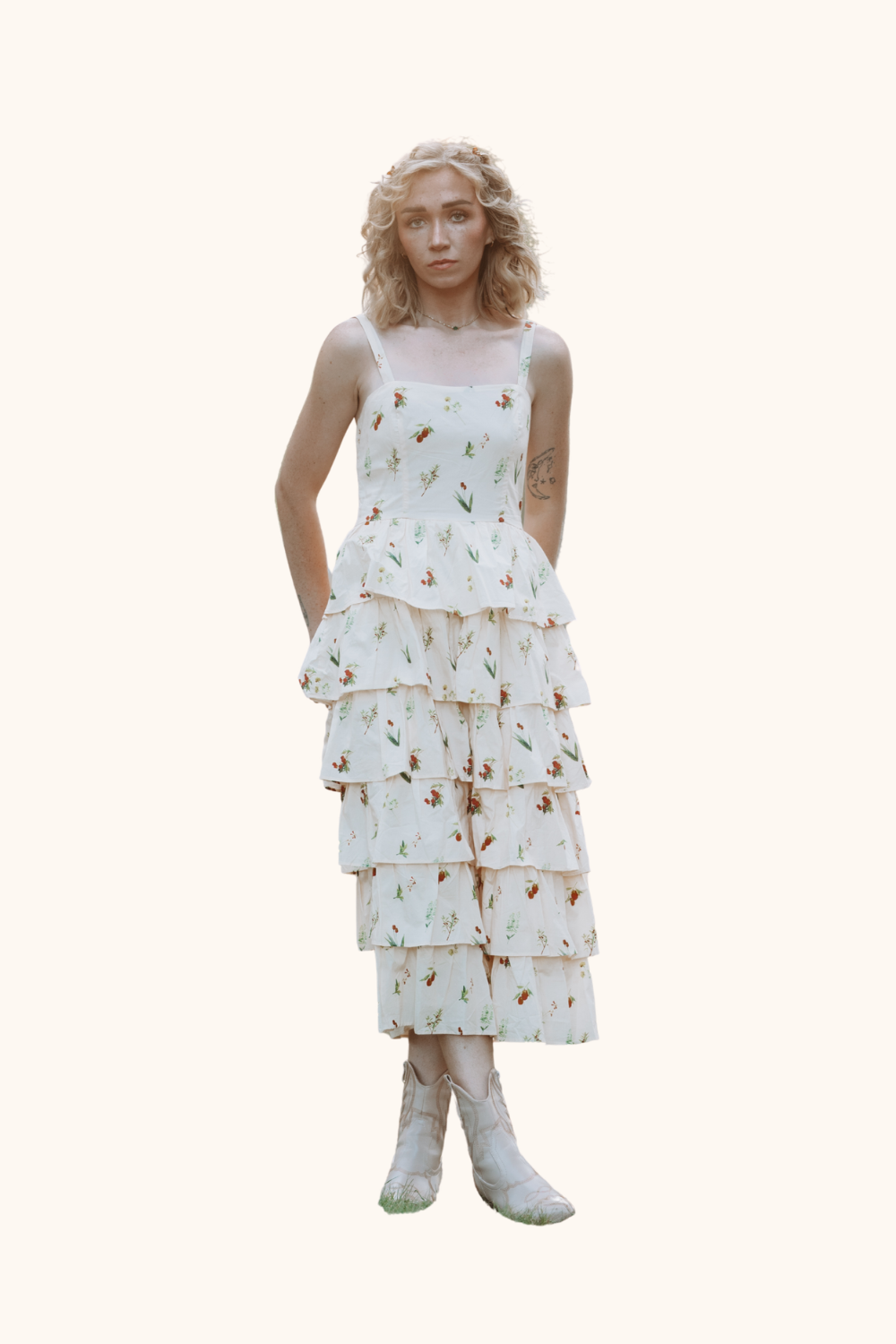 Storia Tiered Floral Print Midi Dress