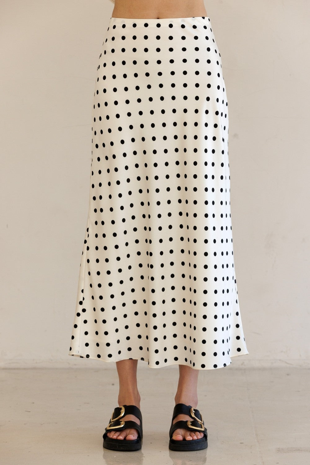 Storia Polka Dot Satin Midi Skirt