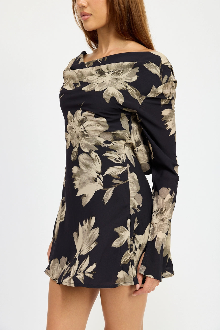 Emory Park Cowl Neck Mini Flare Dress with Open Back