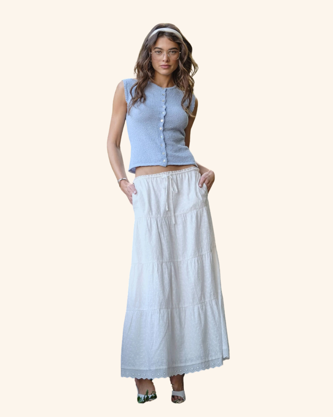 Pretty Garbage Norah Eyelet Tiered Skirt – Off White