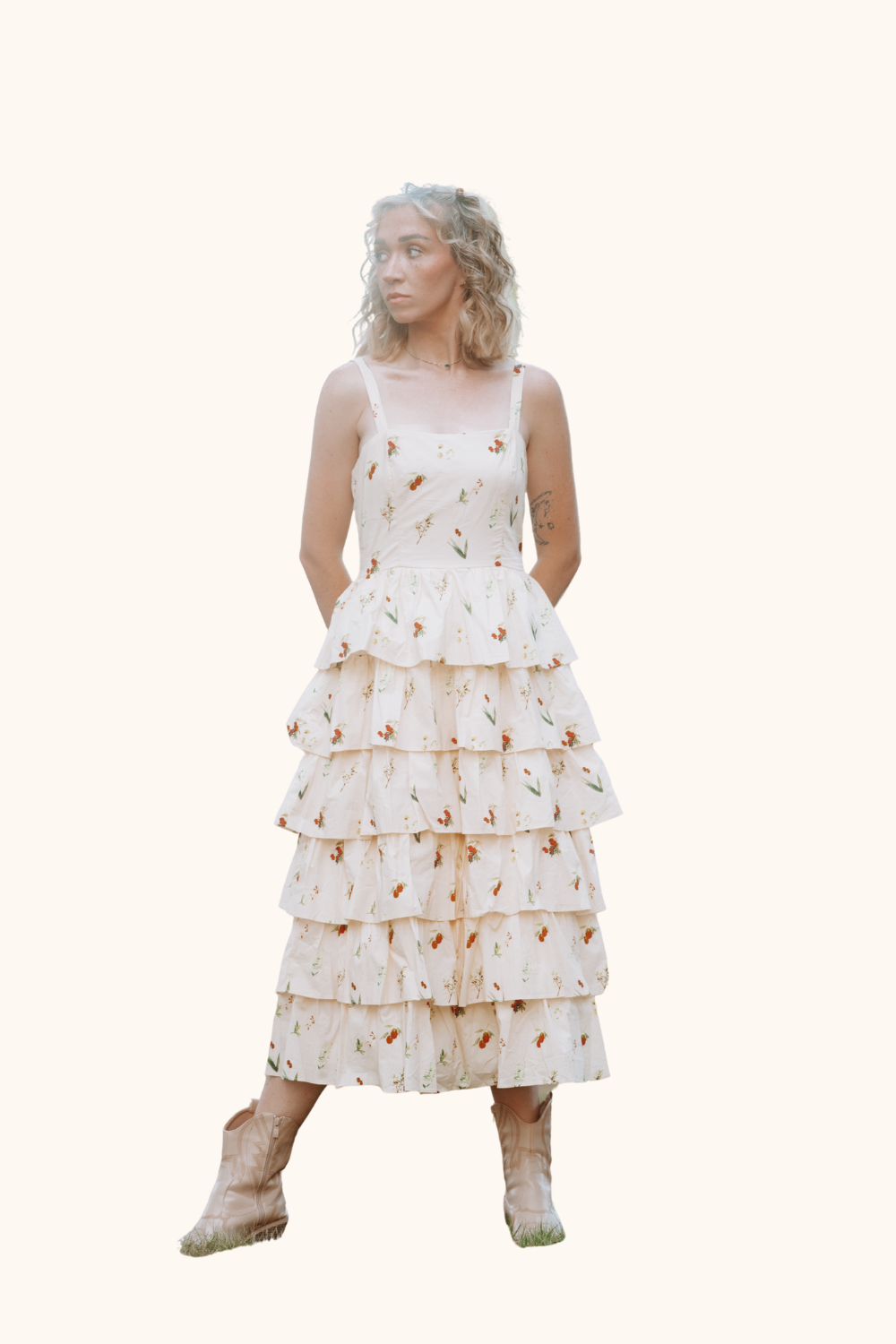 Storia Tiered Floral Print Midi Dress
