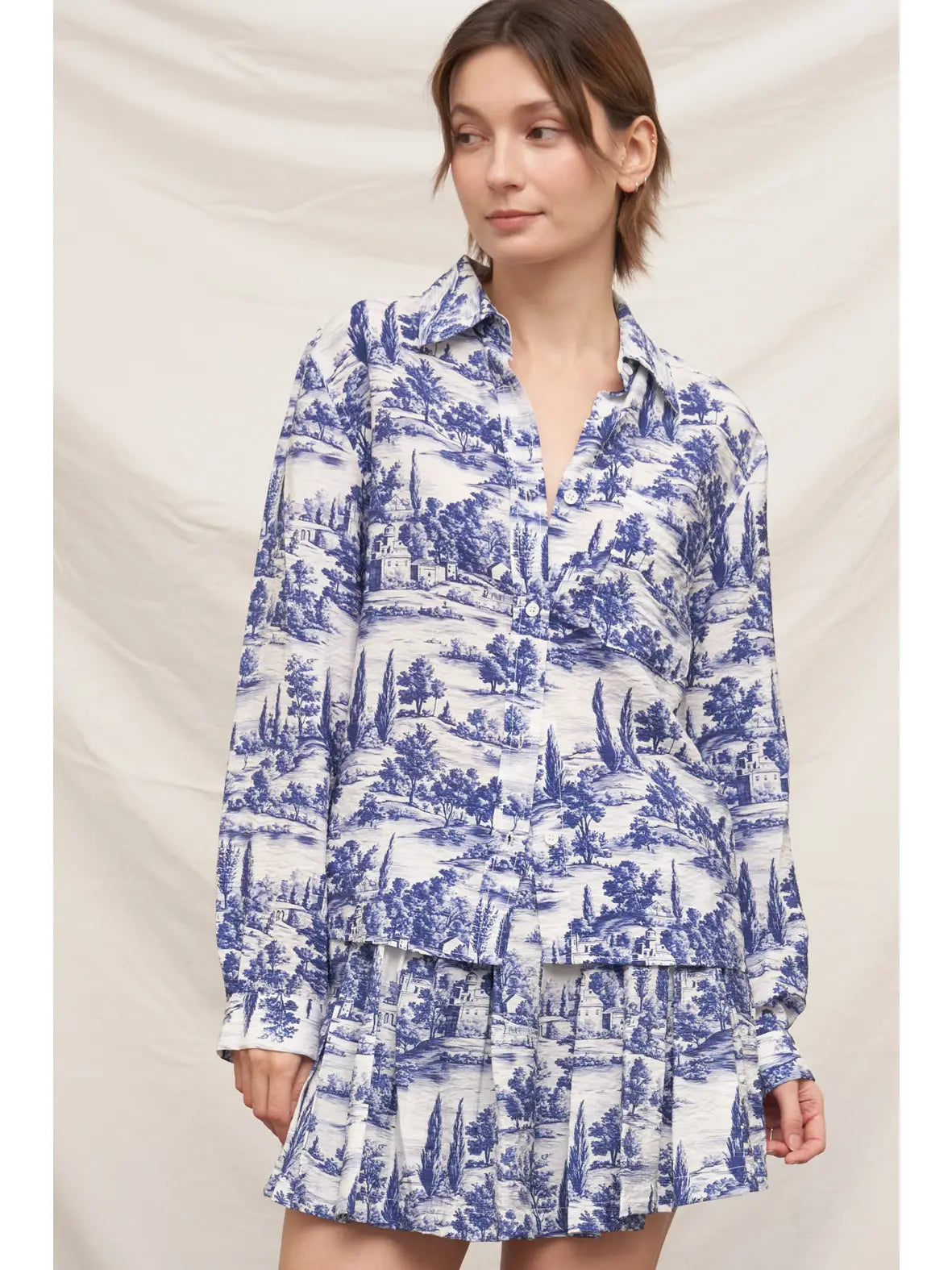 En Crème Toile Print Button Down Shirt