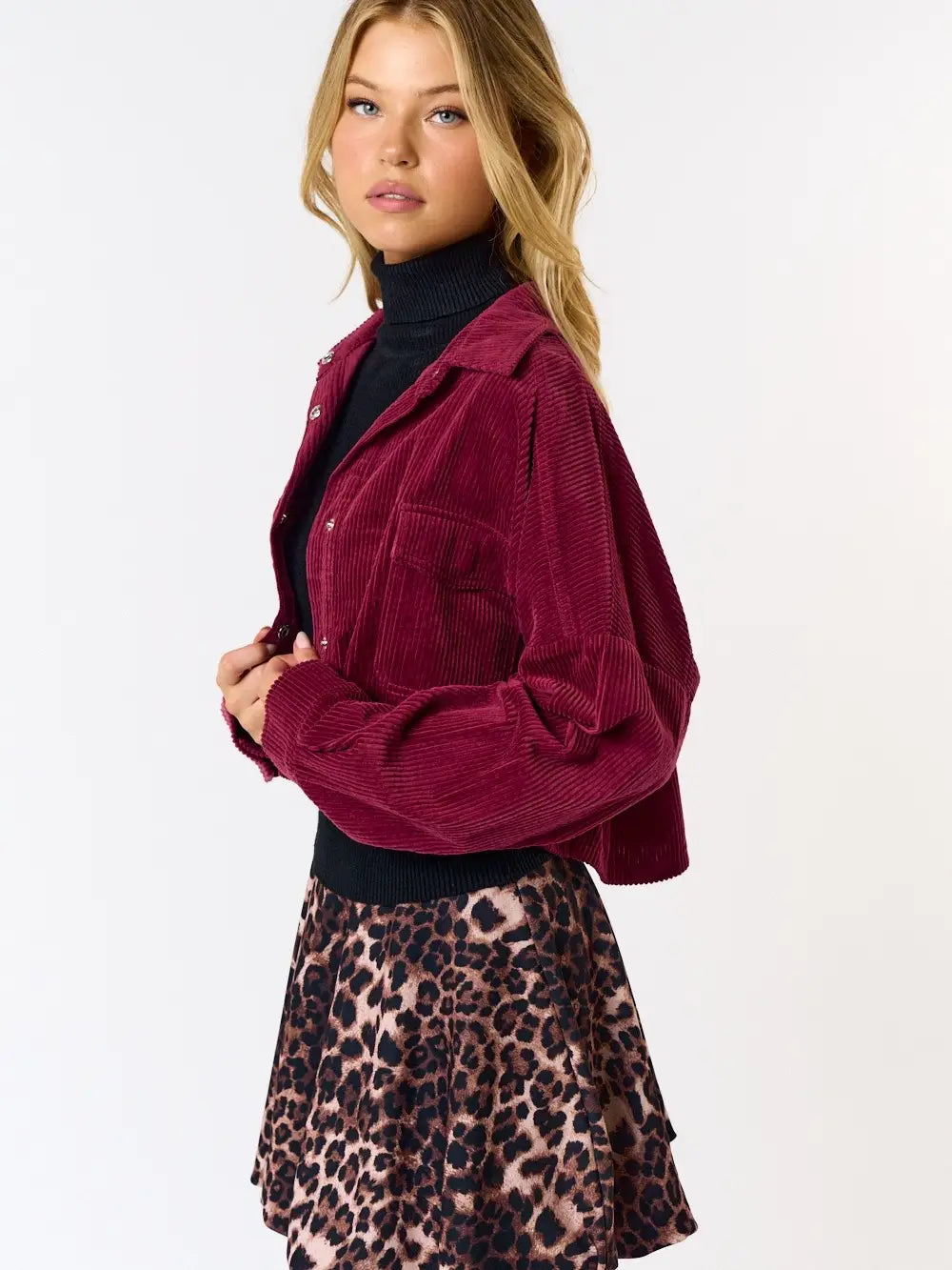 Blue Blush Corduroy Button Up Crop Jacket