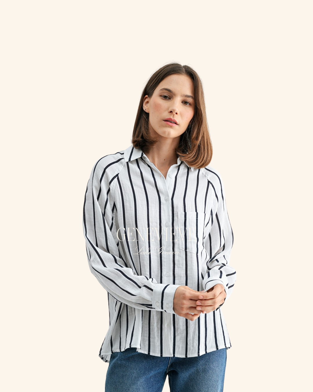 Fun2Fun White Stripe Button Down