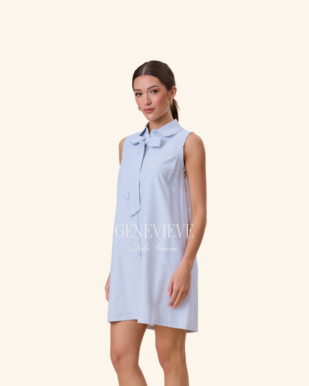 Able Sky Pinstripe Bow Mini Dress