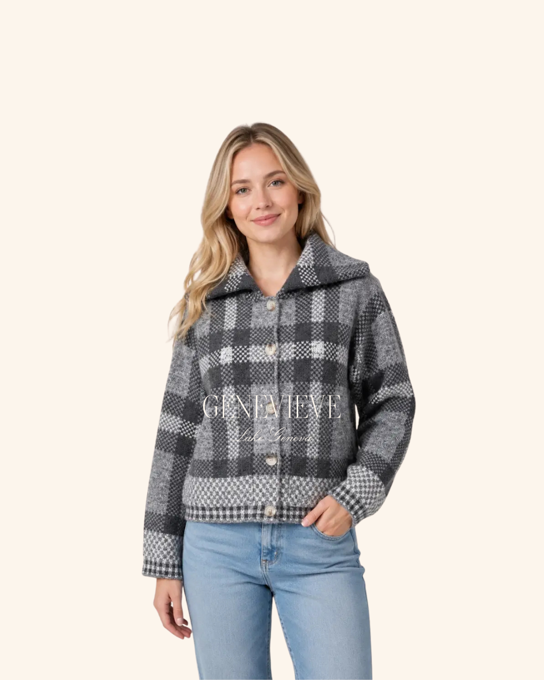 Dreamers Grey Plaid Button up Cardigan