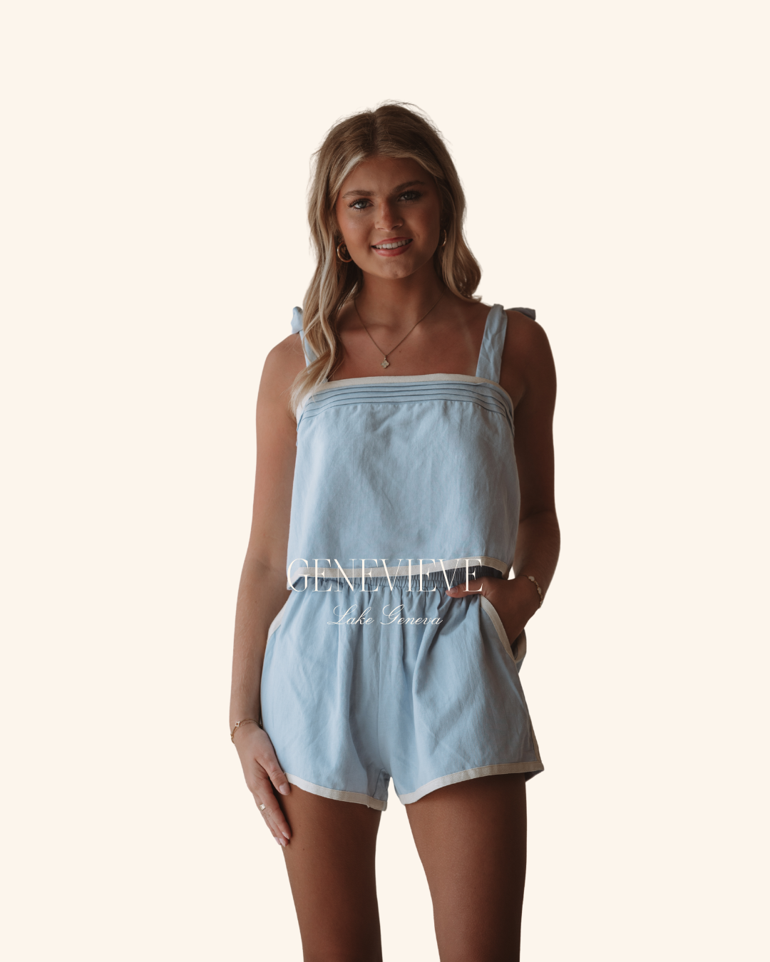 Mable Blue Strap Self Tie Crop Top