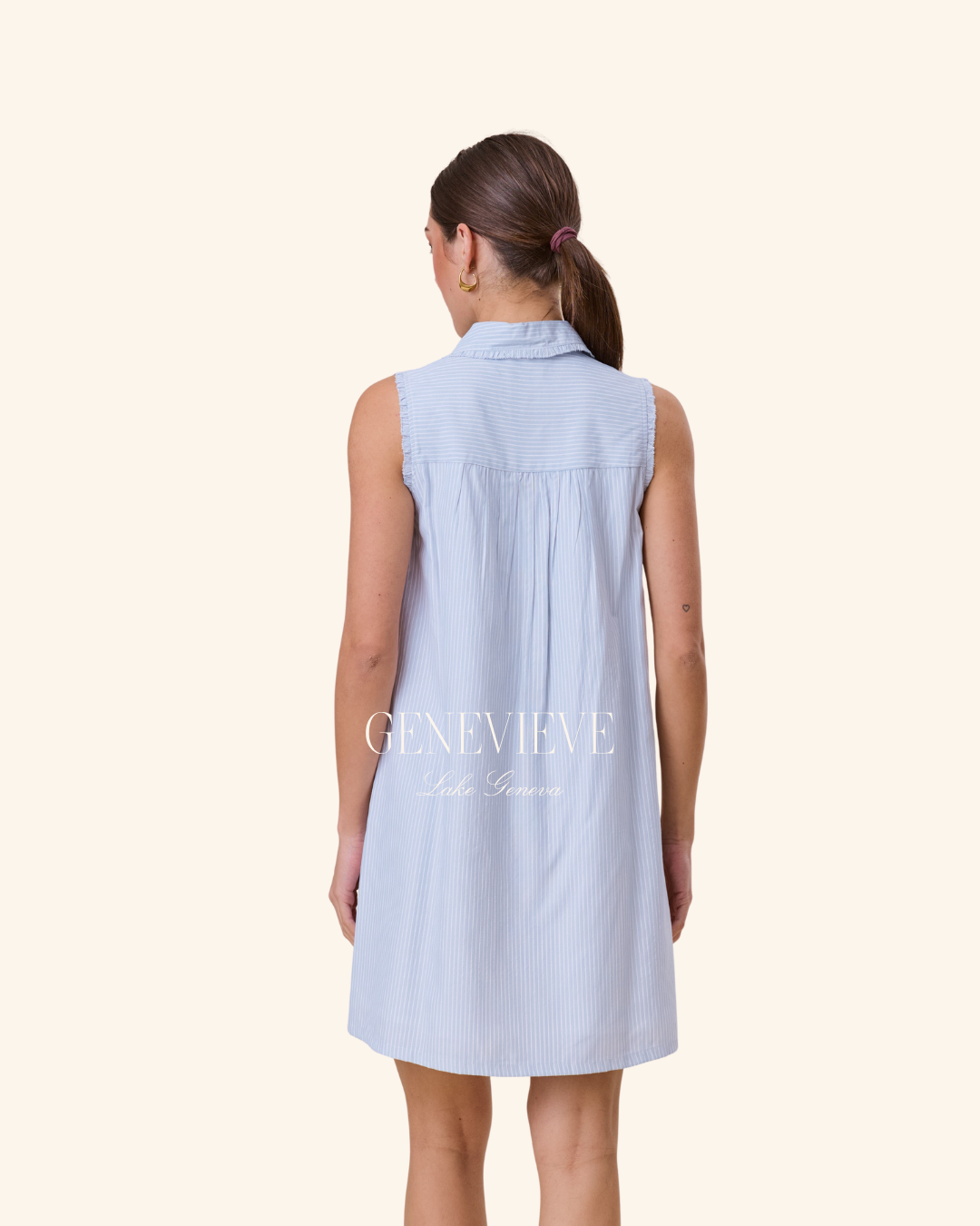 Able Sky Pinstripe Bow Mini Dress
