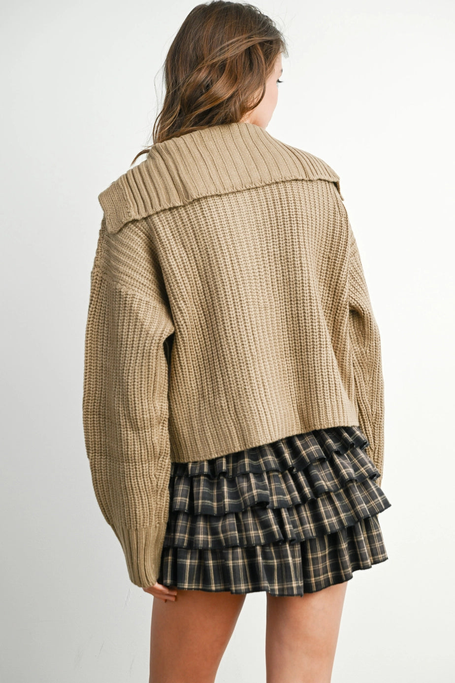 Buttermelon Button-Front Cropped Long Sleeve Top