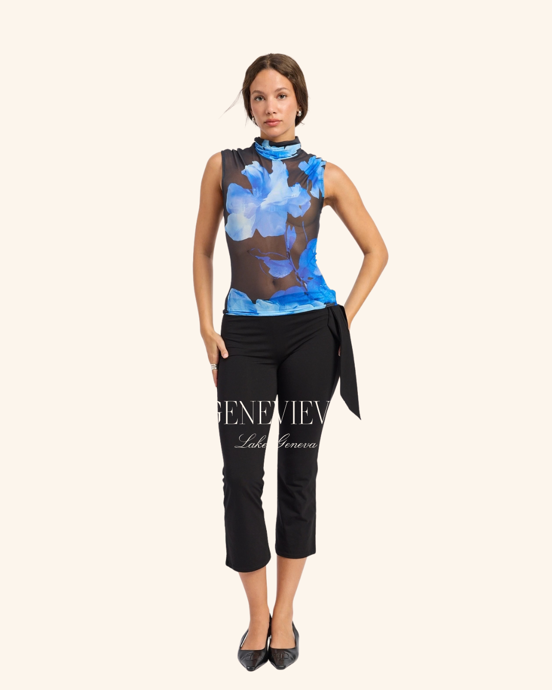 Emory Park Black Blue Mesh Top