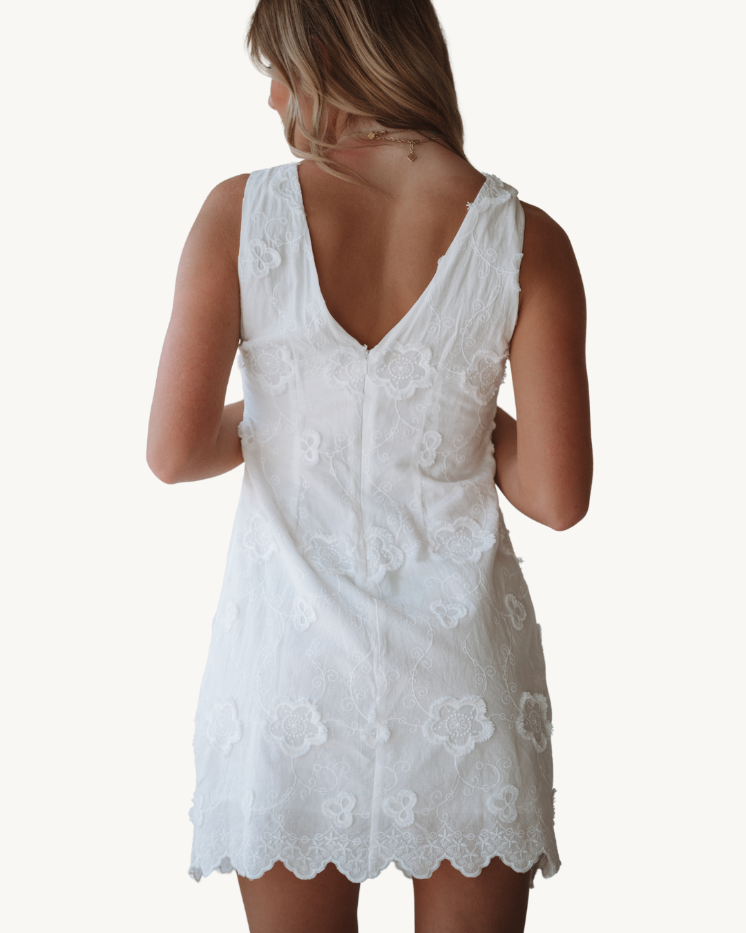 En Crème White V-Neck Lace Mini Dress