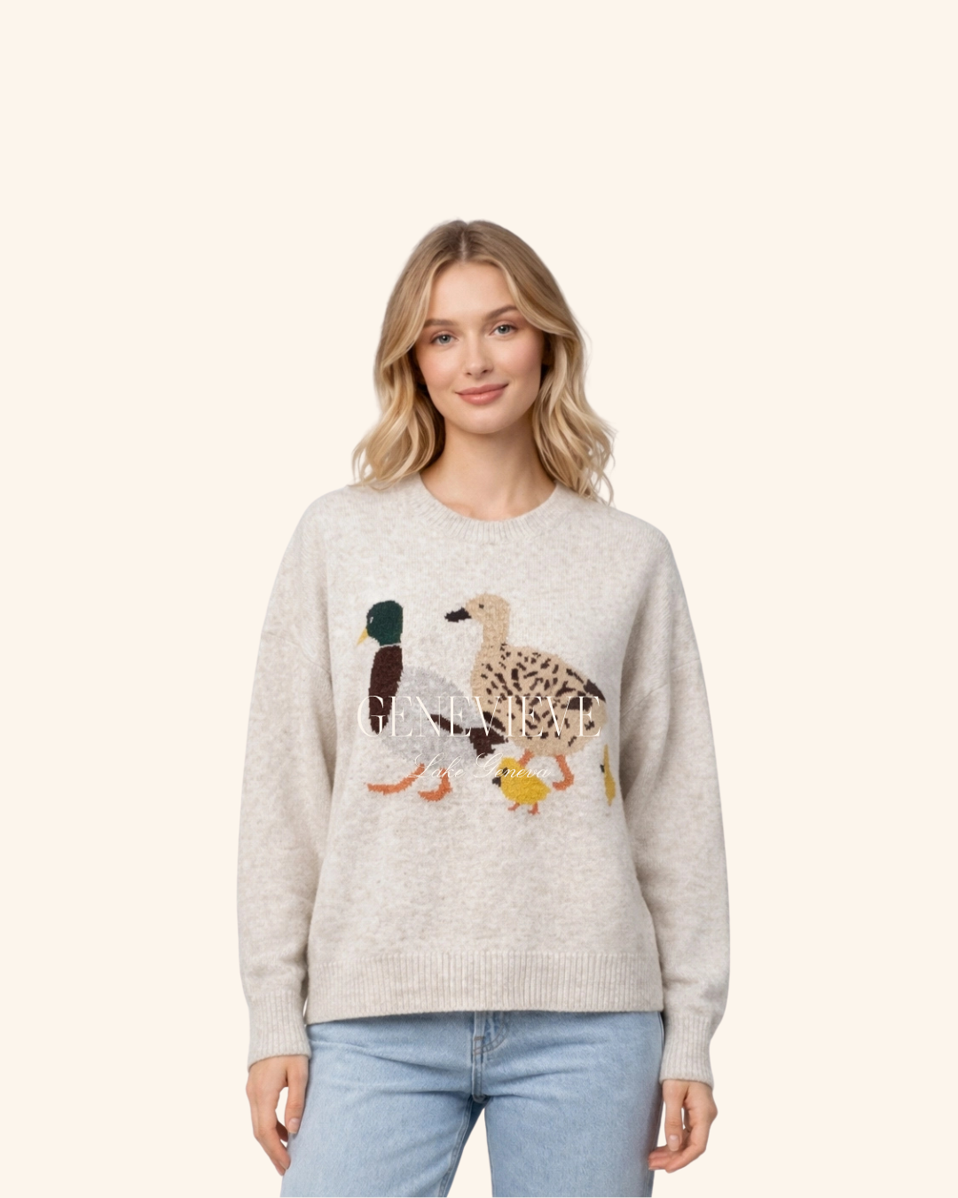 Dreamers by Debut Taupe Duck Family Sweater