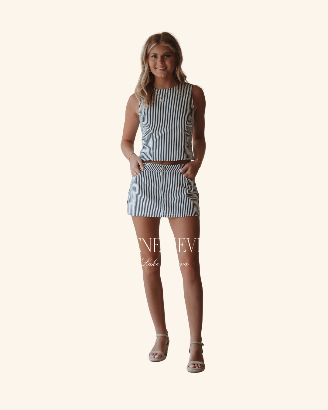 Le Lis Navy Stripe Open Back Top