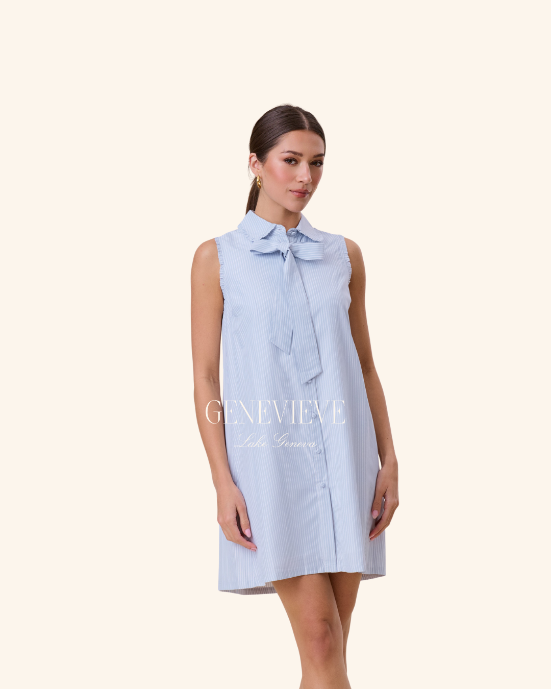 Able Sky Pinstripe Bow Mini Dress