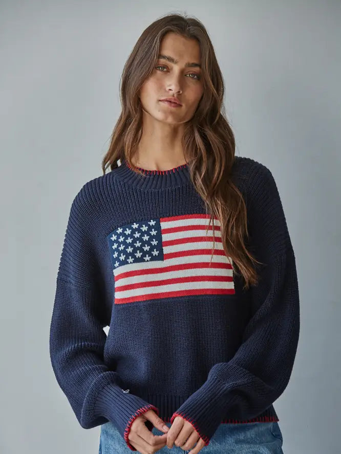 By Together American Flag Pullover Sweater (Various Colors)